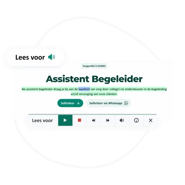 Website scherm met een amarante functieomschrijving voor 